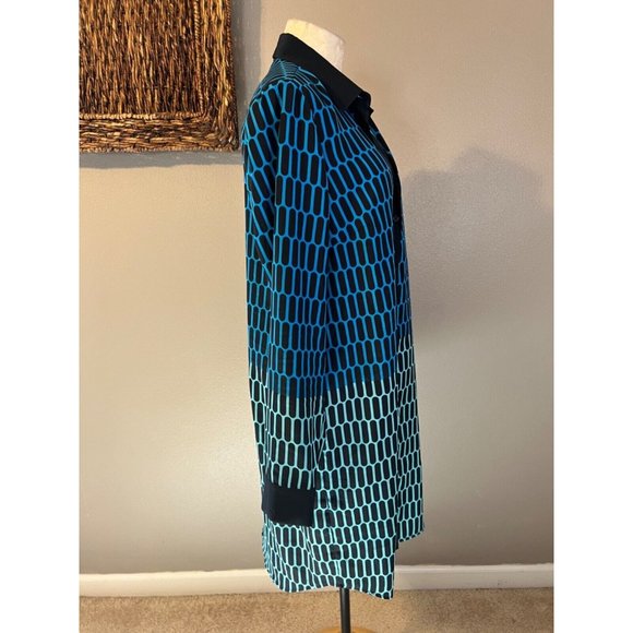 Michael Kors Shirt Dress L Large Blue Black Long Sleeve Career Church Washable - Picture 9 of 12